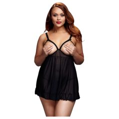   BACI Plus Size - otevřená, puntíkovaná babydoll - černá (XL-XXL)