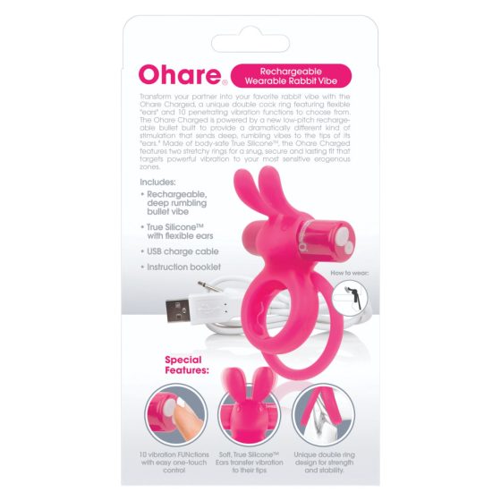 Screaming Charged Ohare - nabíjecí kroužek na penis se zajíčkem (růžový)