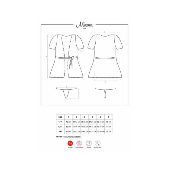 Obsessive Miamor Robe - krajkový župan s rukávy a tangy (černý) - L/XL
