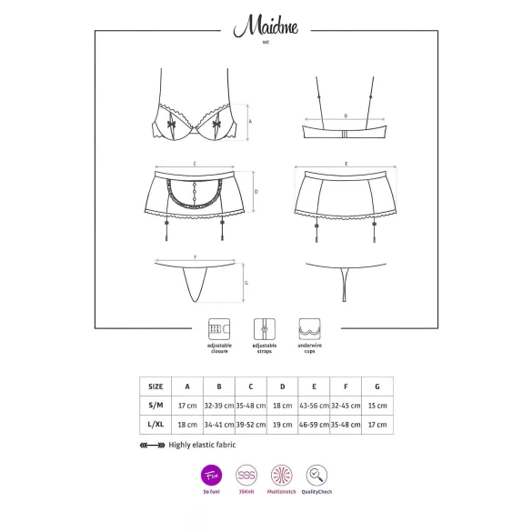 Obsessive Maidme - kostým pokojské - 6dílná sada - L/XL