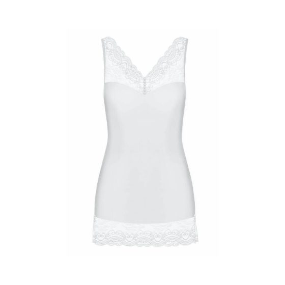 Obsessive Miamor - bílá krajková noční košilka s krajkovými tangy (bílá)