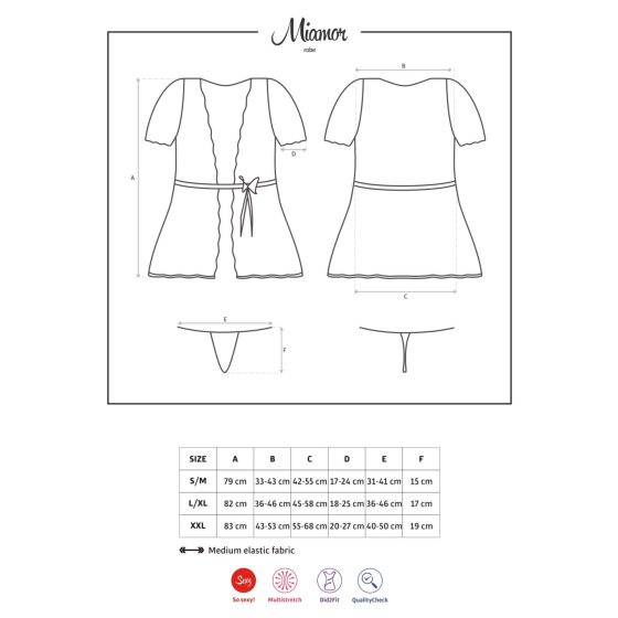 Obsessive Miamor Robe - župan s krajkovými rukávy a tangy (bílý) - L/XL