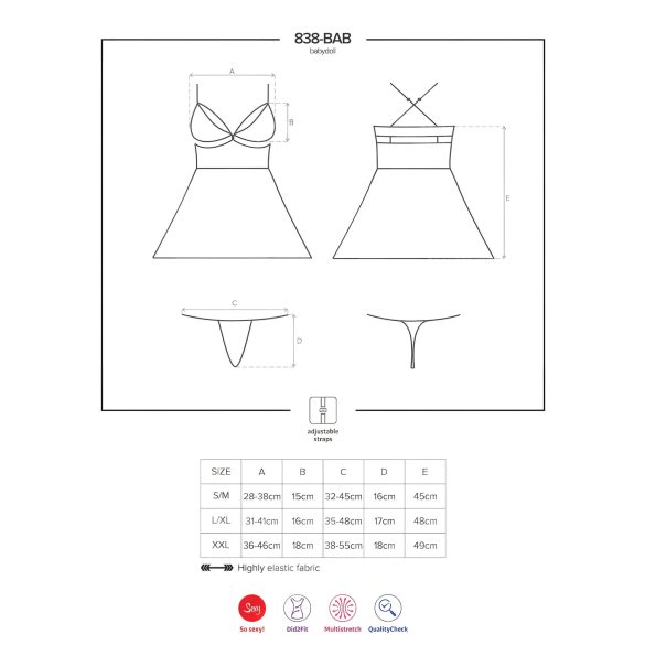 Obsessive 838-BAB-1 - průhledná, krajková babydoll sada (černá) - L/XL