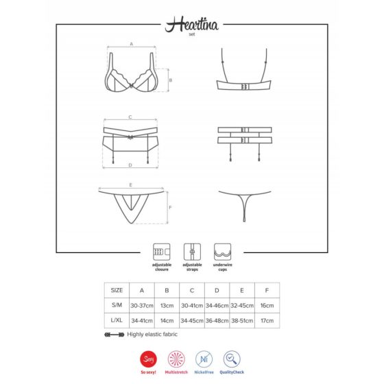 Obsessive Heartina - Květinkový souprava spodního prádla se srdíčkovým ozdobou (černá) - L/XL
