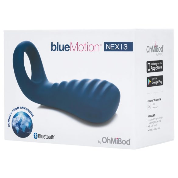 OHMIBOD Bluemotion Nex 3 - chytrý, vibrační erekční kroužek (modrý)