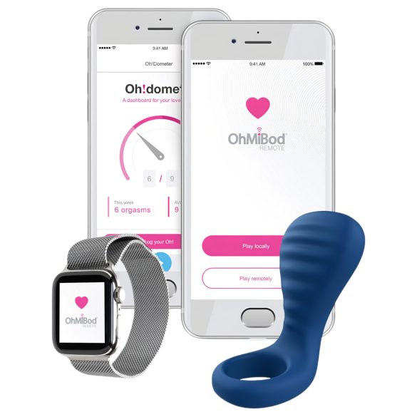 OHMIBOD Bluemotion Nex 3 - chytrý, vibrační erekční kroužek (modrý)