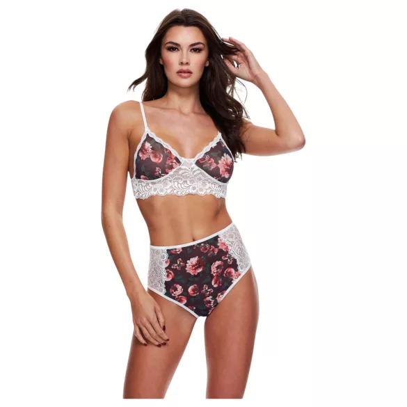 Baci - květinová krajková podprsenka, vysoký pas - M/L