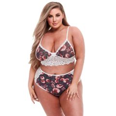Baci Plus Size - hight waist grey floral and lace bra set