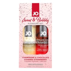   JO System Sweet & Bubble - sada lubrikantů s příchutí - šampaňské-čokoláda-jahoda (2ks)