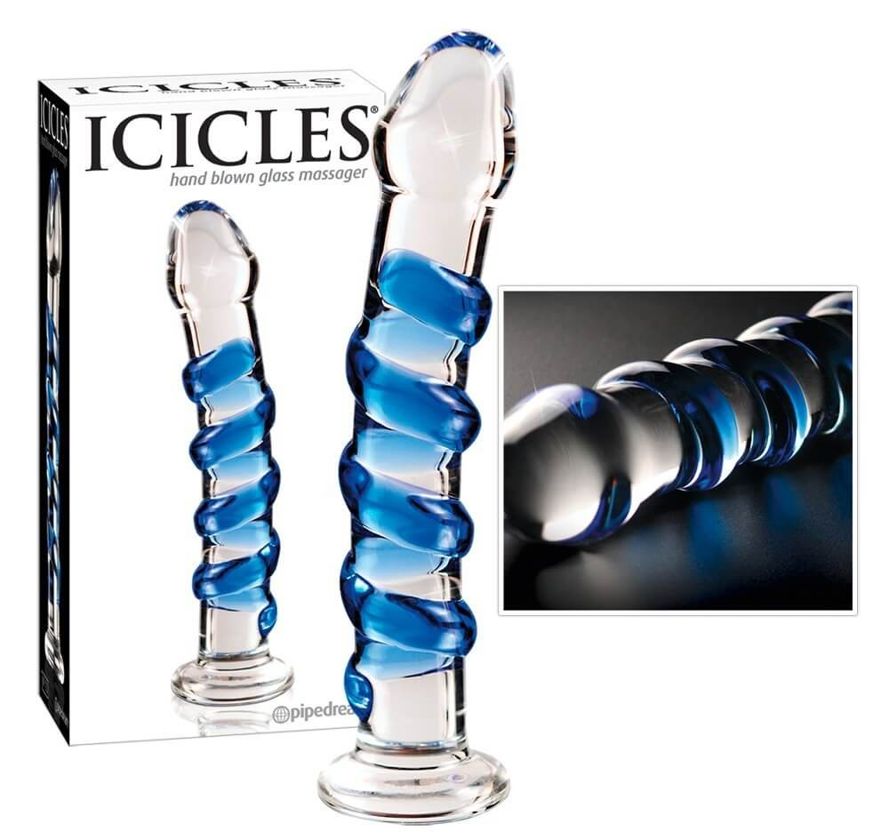 Levně Pipedream Icicles No. 5 - skleněné spirálovité dildo (průsvitné-modré)