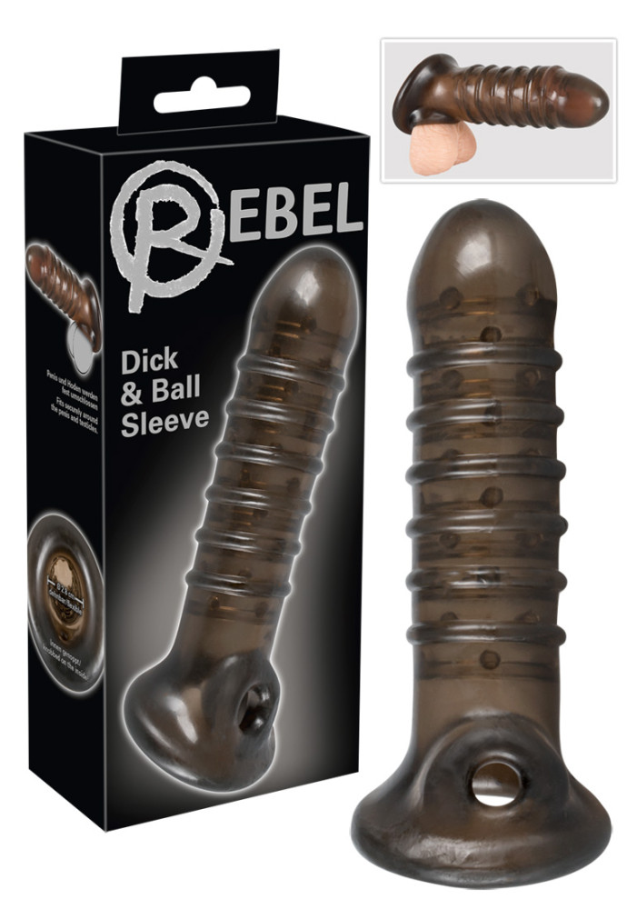 Levně Rebel - vroubkovaný návlek na penis (kouřová barva)