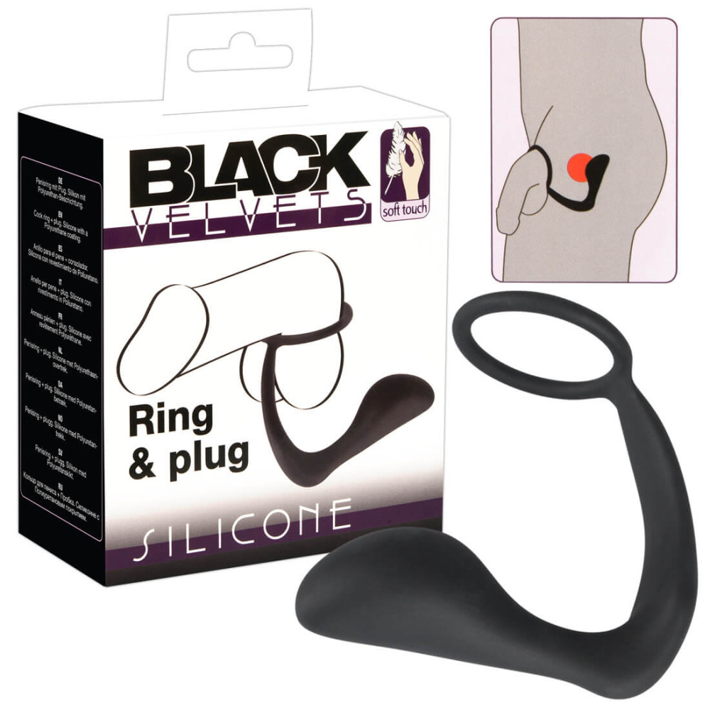 Levně Black Velvet anální kolík s kroužkem na penis (černý)