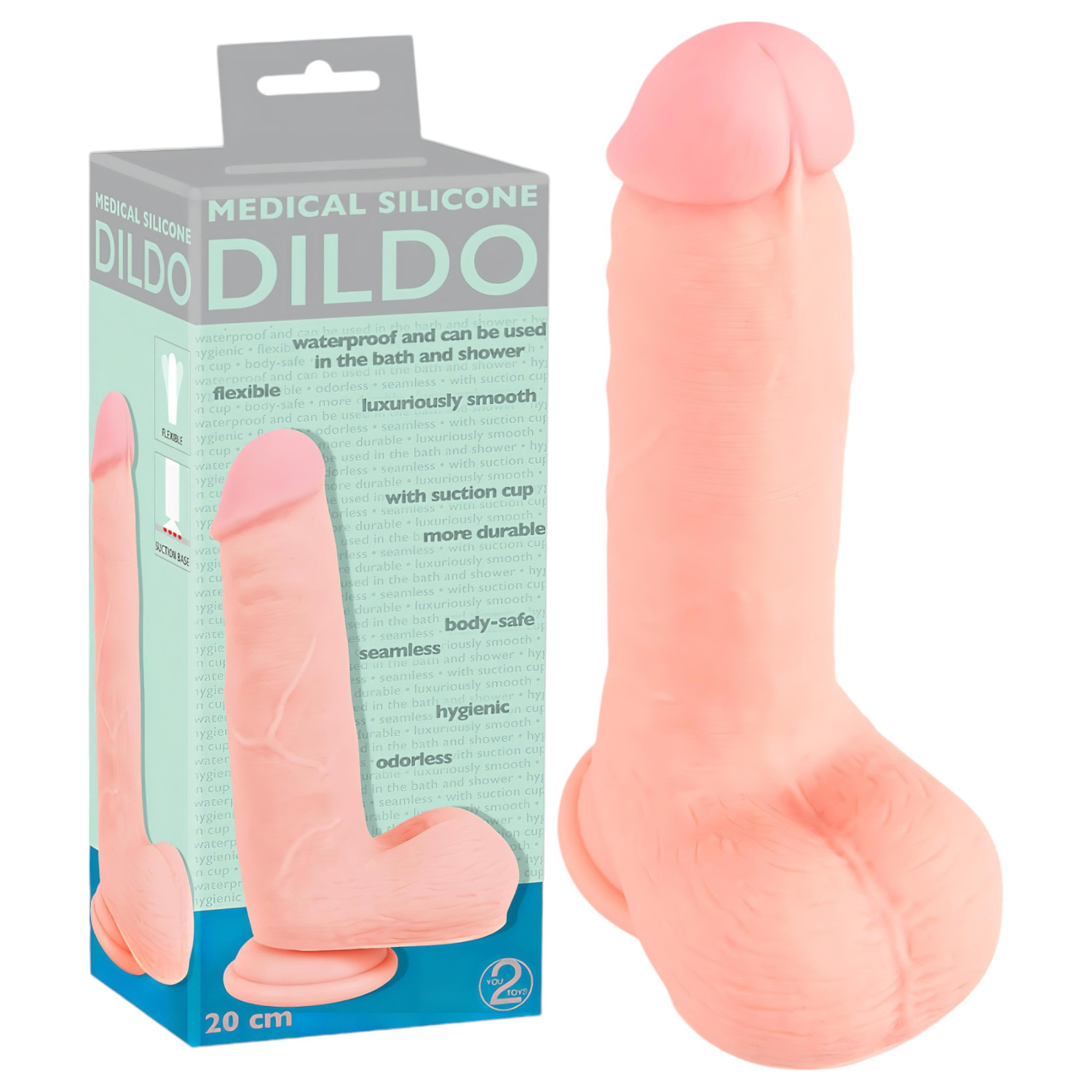 Levně Medical Silicone Dildo - rovné dildo z lékařského silikonu (20 cm) - tělová barva