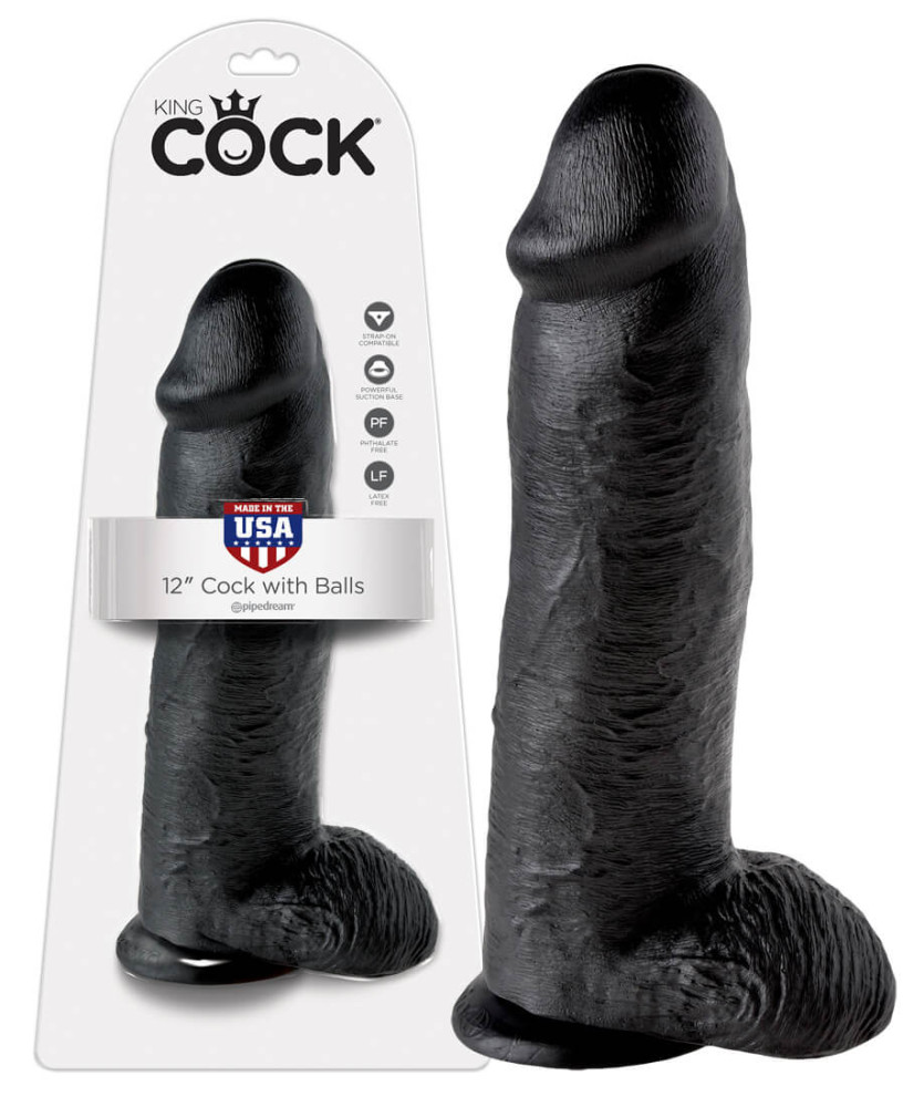 Levně King Cock 12 velké dildo s varlaty (30cm) - černé