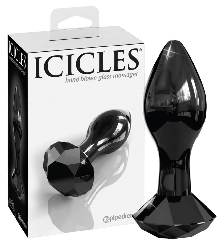 Levně Icicles No. 78 - kónické skleněné anální dildo (černé)