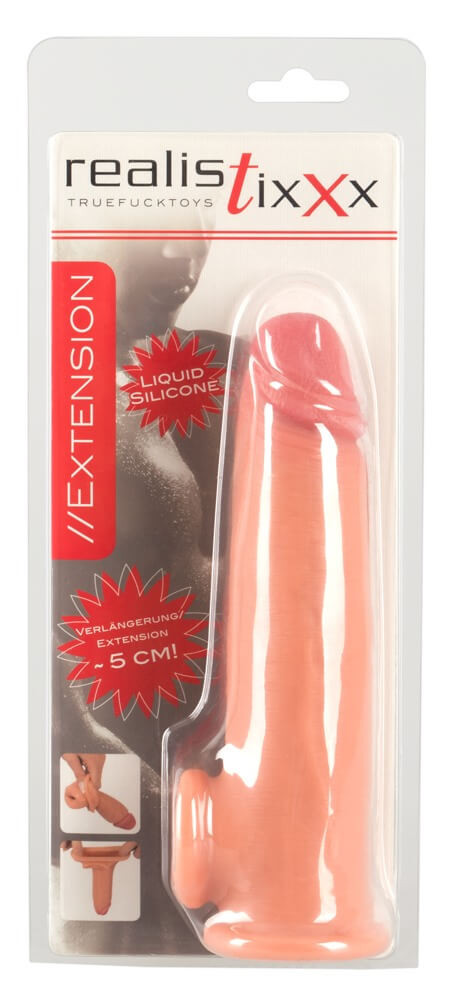Levně Realistixxx - prodlužující návlek na penis s kroužkem na varlata - 19cm (tělová barva)