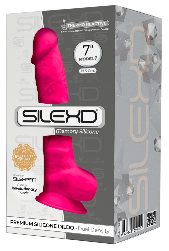 Levně Silexd 7 - tvarovatelné dildo s varlaty a přísavkou - 17,5cm (růžové)