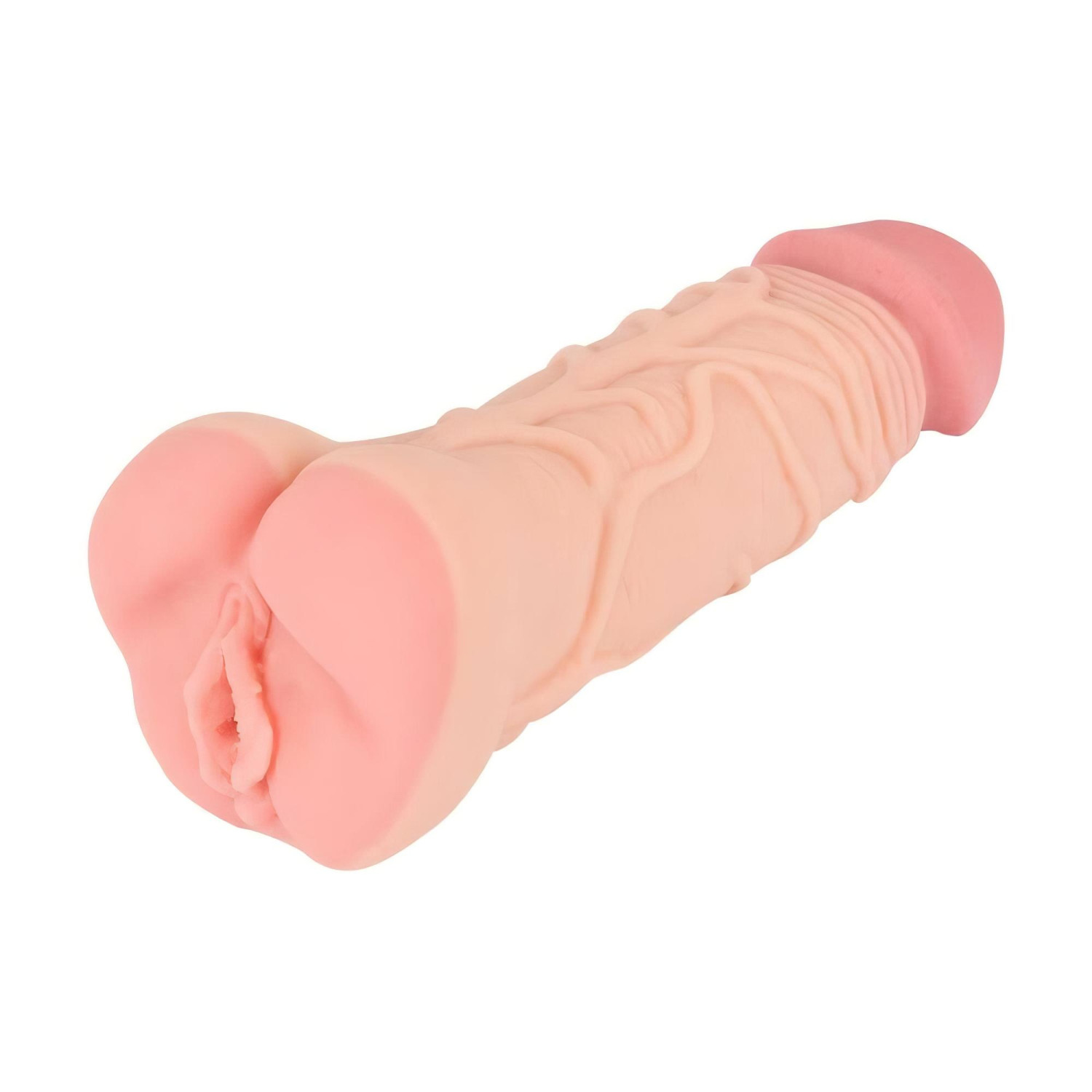 Levně Nature Skin 2in1 Extension + Masturbator Vagina - návlek na penis a masturbátor (tělová barva)