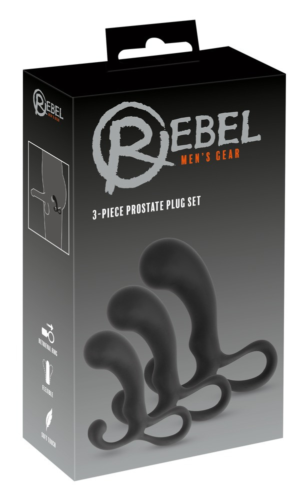 Levně Rebel - 3dílná sada vibrátorů na prostatu (černá)