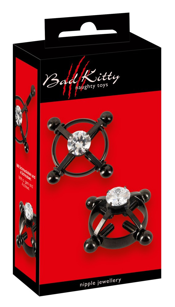 Levně Bad Kitty - šroubovací šperk na bradavky (se štrasovými kamínky) - černý