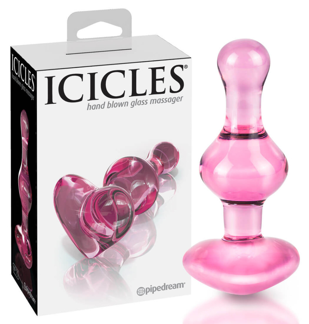Levně Icicles No. 75 - skleněné anální dildo ve tvaru srdce (růžové)
