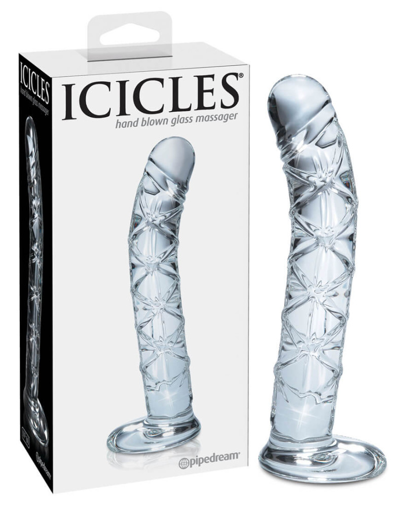 Levně Icicles No. 60 - skleněné dildo se síťovaným penisem (průsvitné)