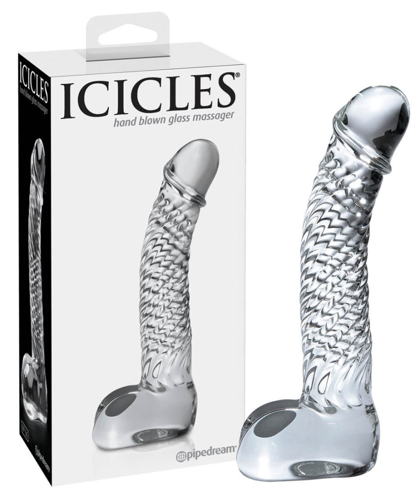 Levně Icicles No. 61 - skleněné dildo s penisem (průsvitné)