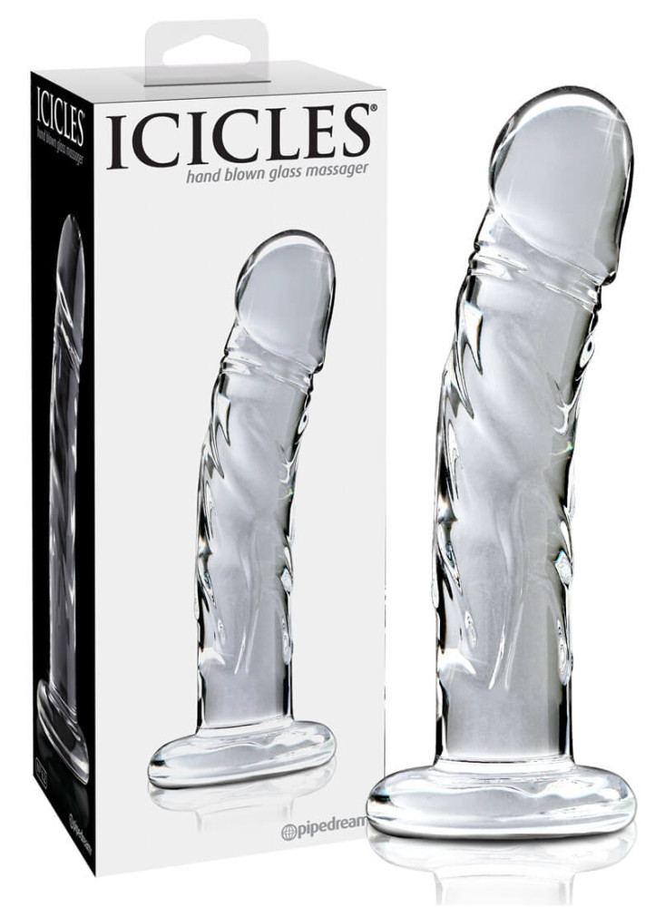Levně Icicles No. 62 - skleněné dildo s penisem (průsvitné)