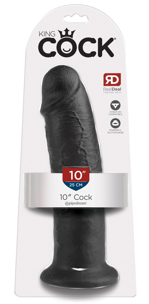 Levně King Cock 10 - velké dildo se varlaty s přísavkou (25cm) - černé