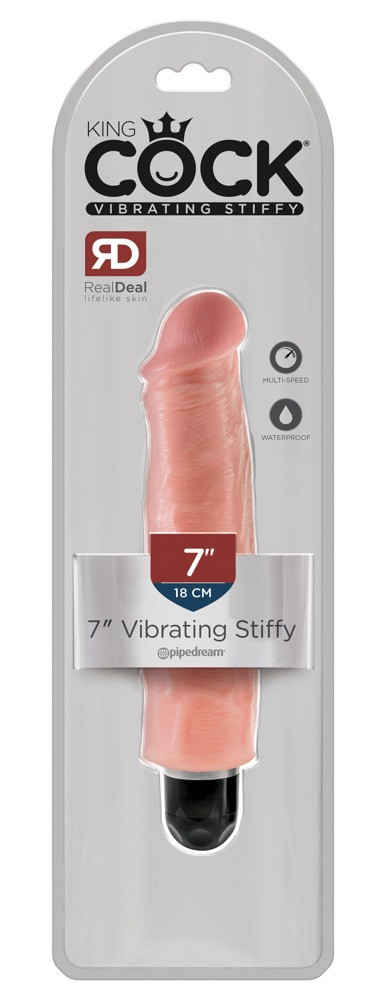 Levně Pipedream King Cock 7″ Vibrating Stiffy - vodotěsný, realistický vibrátor (18cm) - tělová barva