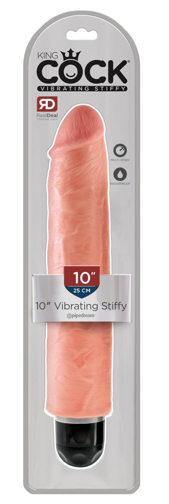 Levně Pipedream King Cock 10″ Vibrating Stiffy - vodotěsný, realistický vibrátor (25cm) - tělová barva