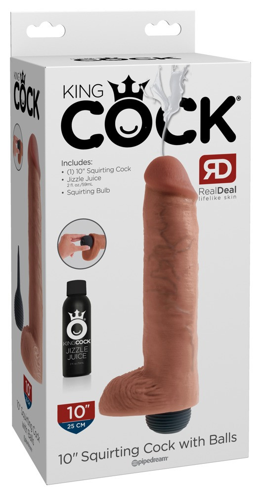 Levně King Cock 10 - realistické stříkající dildo (25cm) - tělová barva