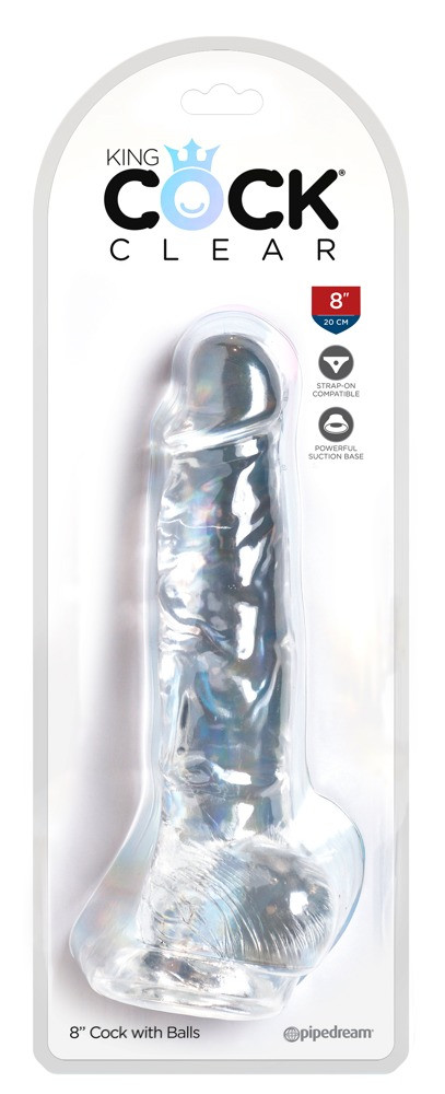 Levně King Cock Clear 8 - připínací, testikulární dildo (20 cm)