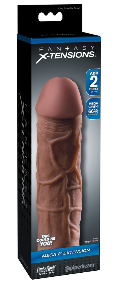 Levně X-TENSION Mega 2 - realistický návlek na penis (20,3 cm) - tmavě přírodní