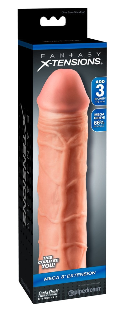 Levně X-TENSION Mega 3 - realistický návlek na penis (22,8cm) - přírodní