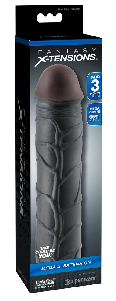 Levně X-TENSION Mega 3 - realistický návlek na penis (22,8 cm) - černý