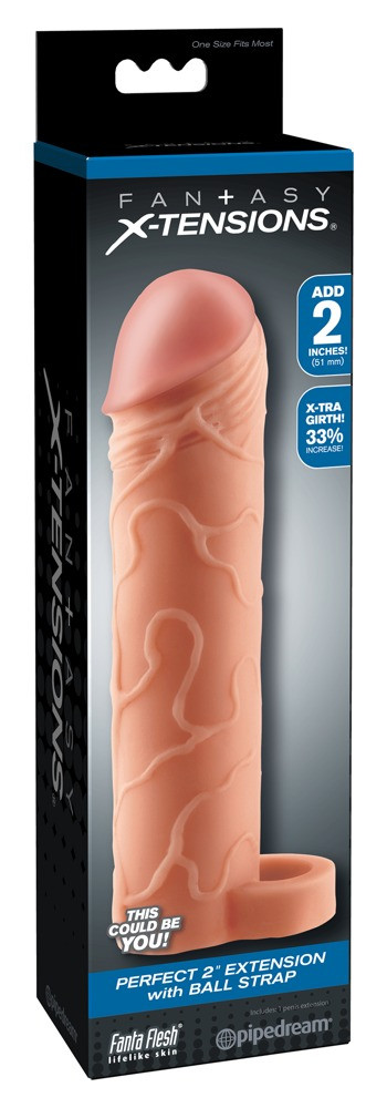 Levně X-TENSION Perfect 2 - návlek na penis s kroužkem na varlata (19cm) - přírodní