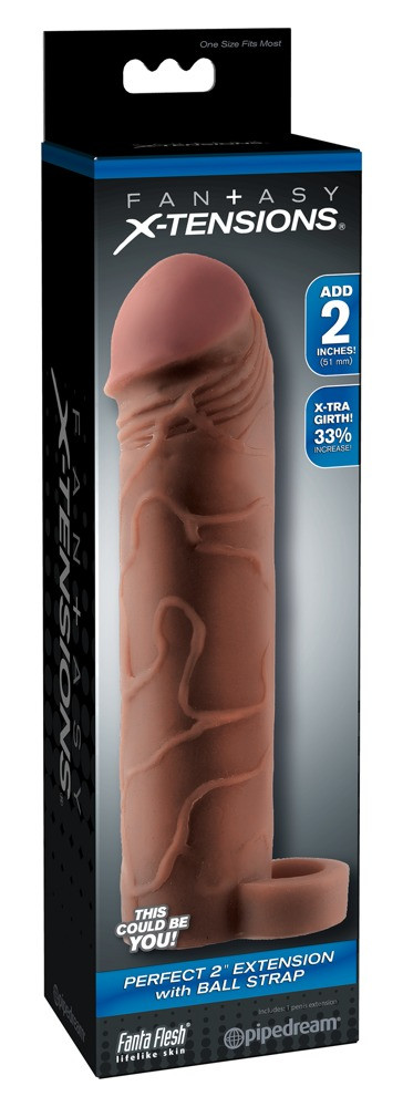 Levně X-TENSION Perfect 2 - návlek na penis s kroužkem na varlata (19cm) - tmavě přírodní