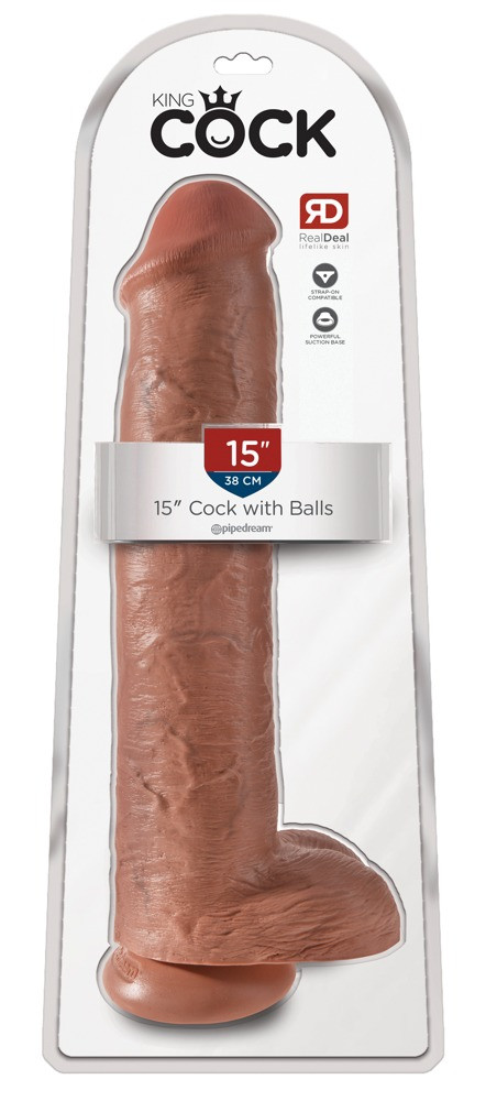 Levně King Cock 15 - obří dildo s varlaty (38 cm) - tmavě přírodní