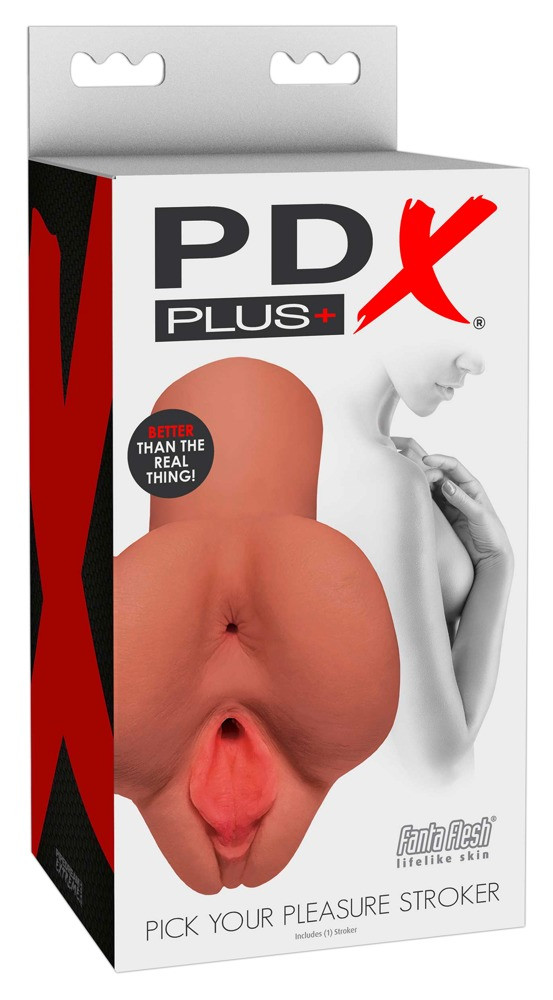 Levně PDX Pick Your Pleasure Stroker - 2in1 - realistický masturbátor (tmavo - přírodní)