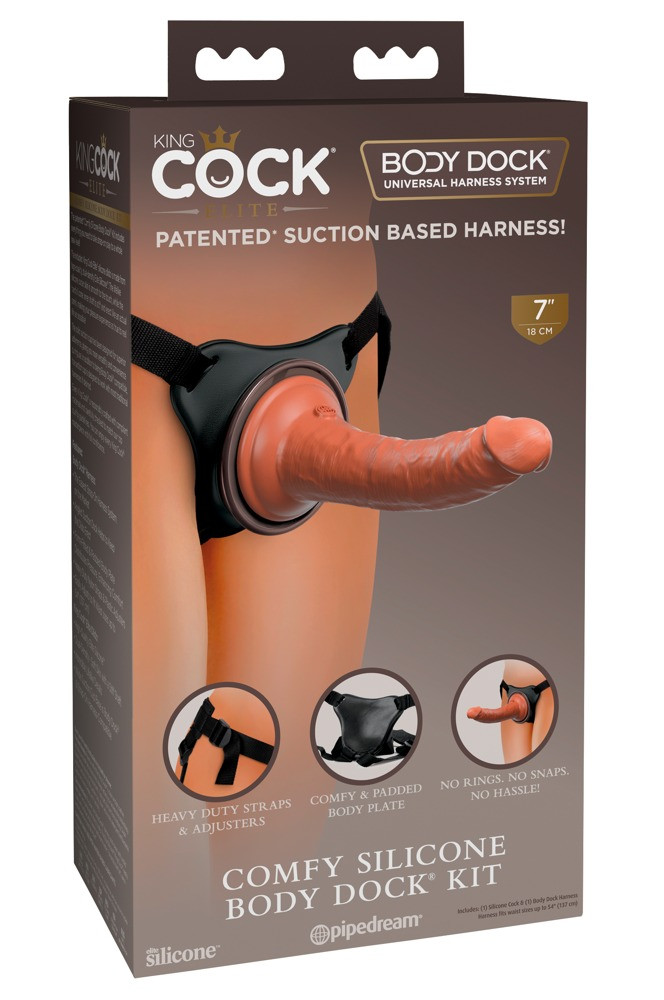 Levně King Cock Elite Comfy - připínací dildo s postrojem (tmavě přírodní)