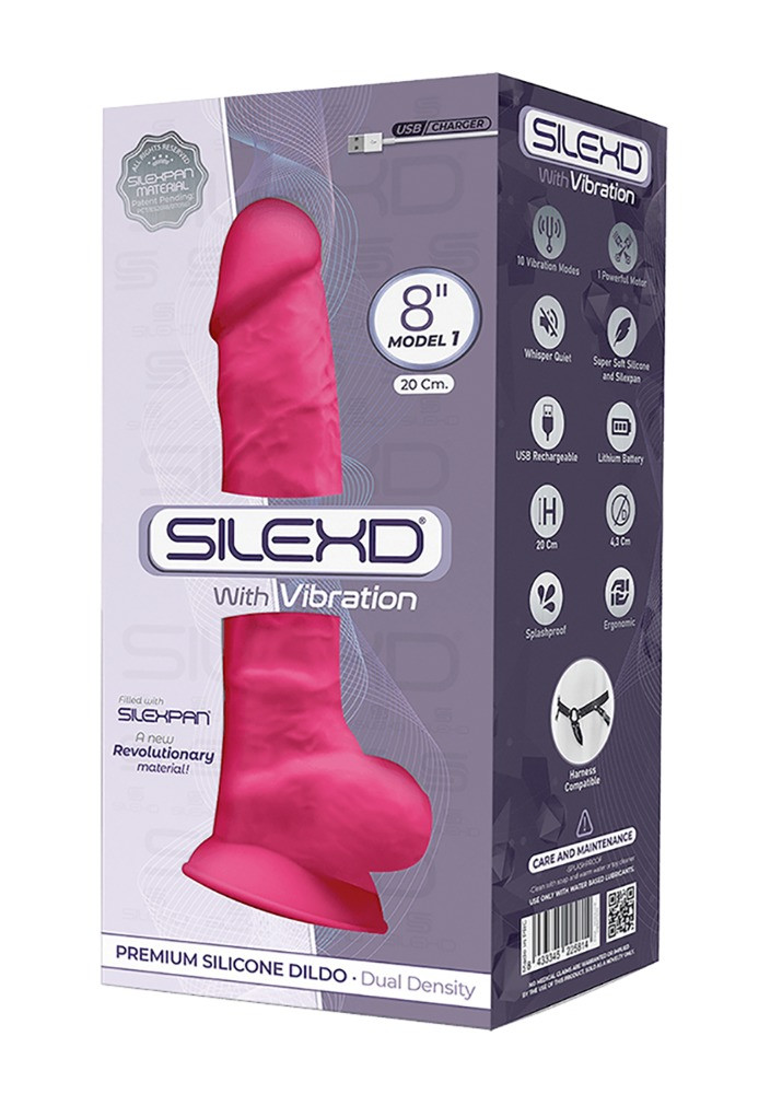 Levně Silexd 8 - přizpůsobivý, vibrátor se varlaty s přísavkou - 20cm (růžový)