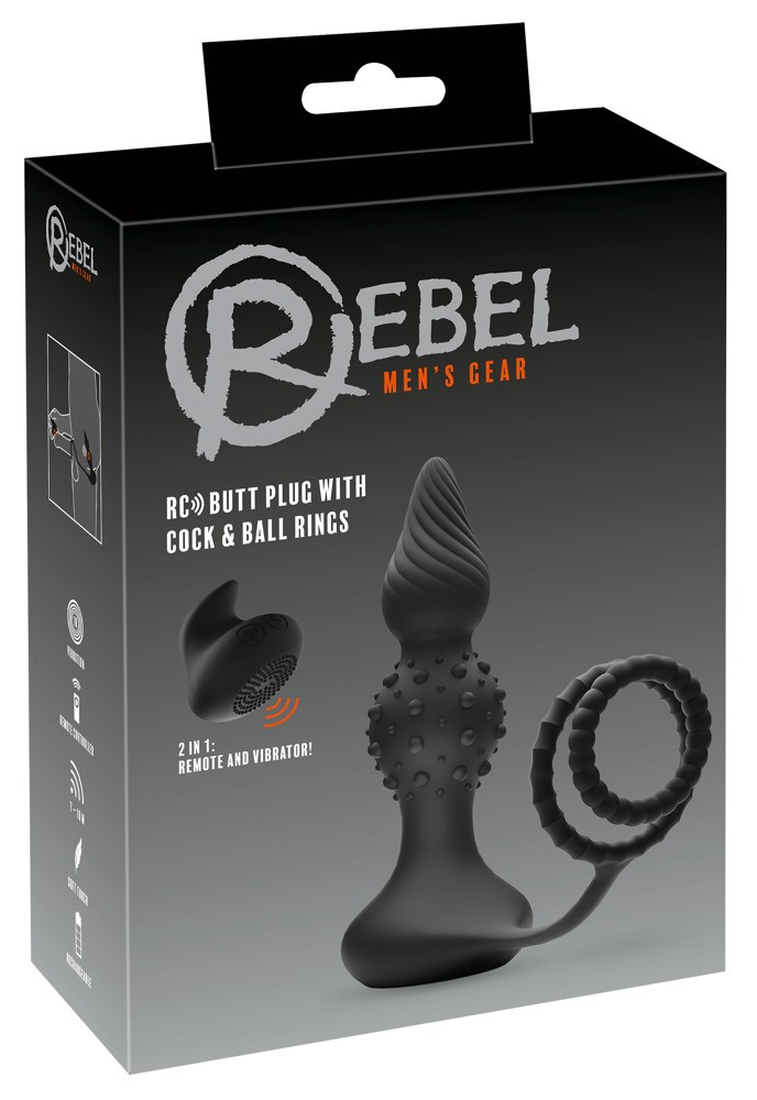 Levně Rebel 2v1 - dobíjecí rádiem řízený anální vibrátor s kroužkem na penis (černý)
