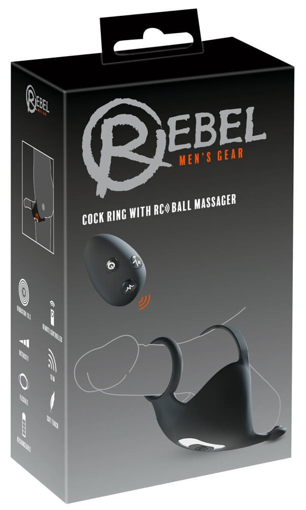 Levně Rebel - dobíjecí kroužek na penis s masáží varlat (černý)