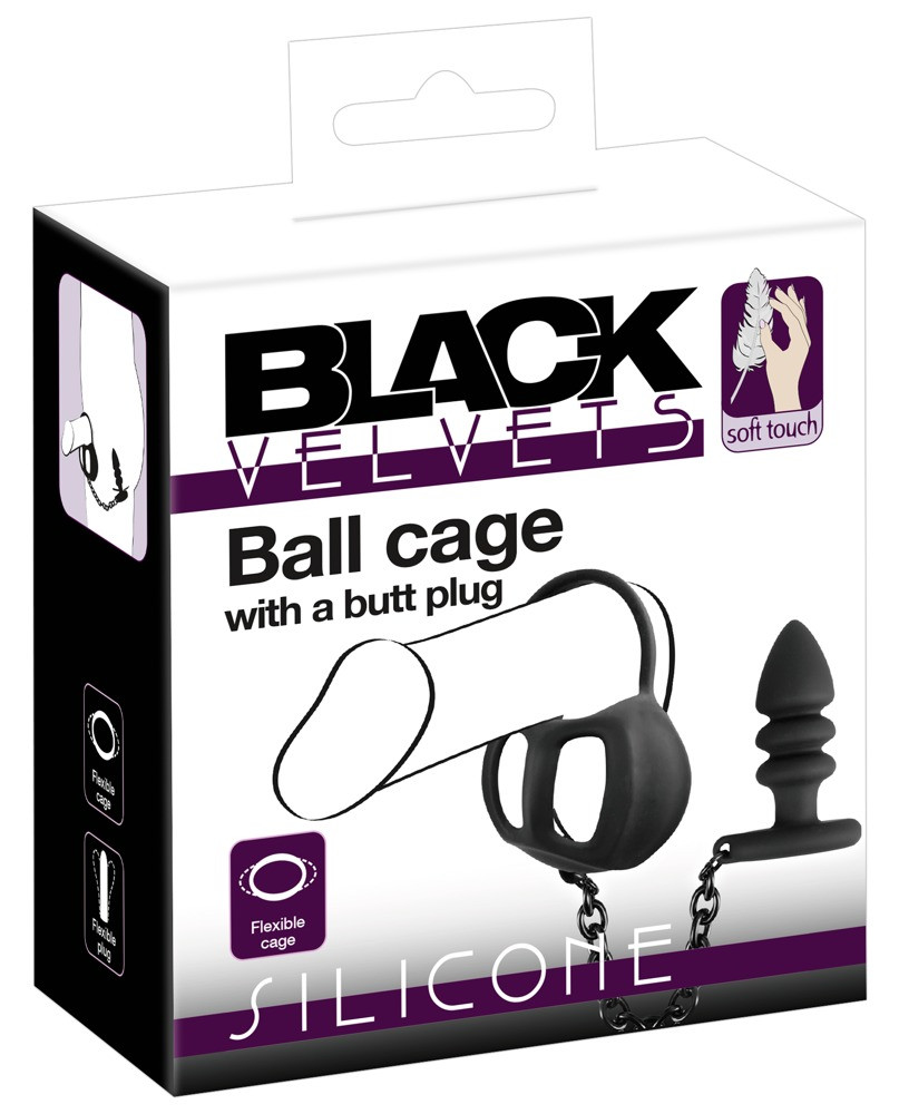 Levně Black Velvet - silikonová klec na penis s análním dildem (černá)