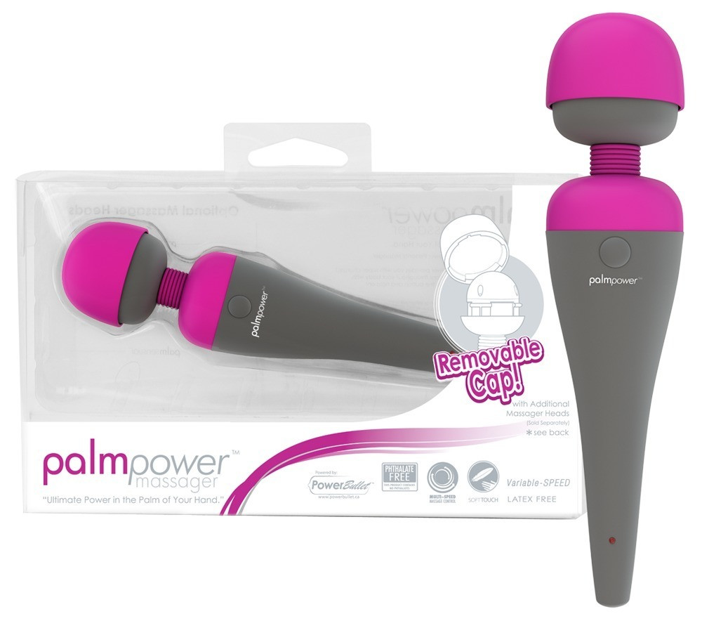 PalmPower masážny vibrátor s výmenitelnou hlavicou (šedo-růžový)