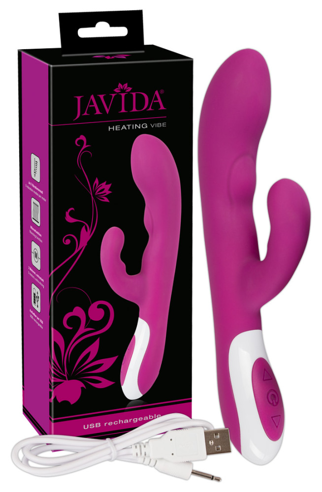 Levně Javida Heating Vibe - nabíjecí vibrátor se stimulátorem na klitoris a funkcí ohřevu (ostružinová)