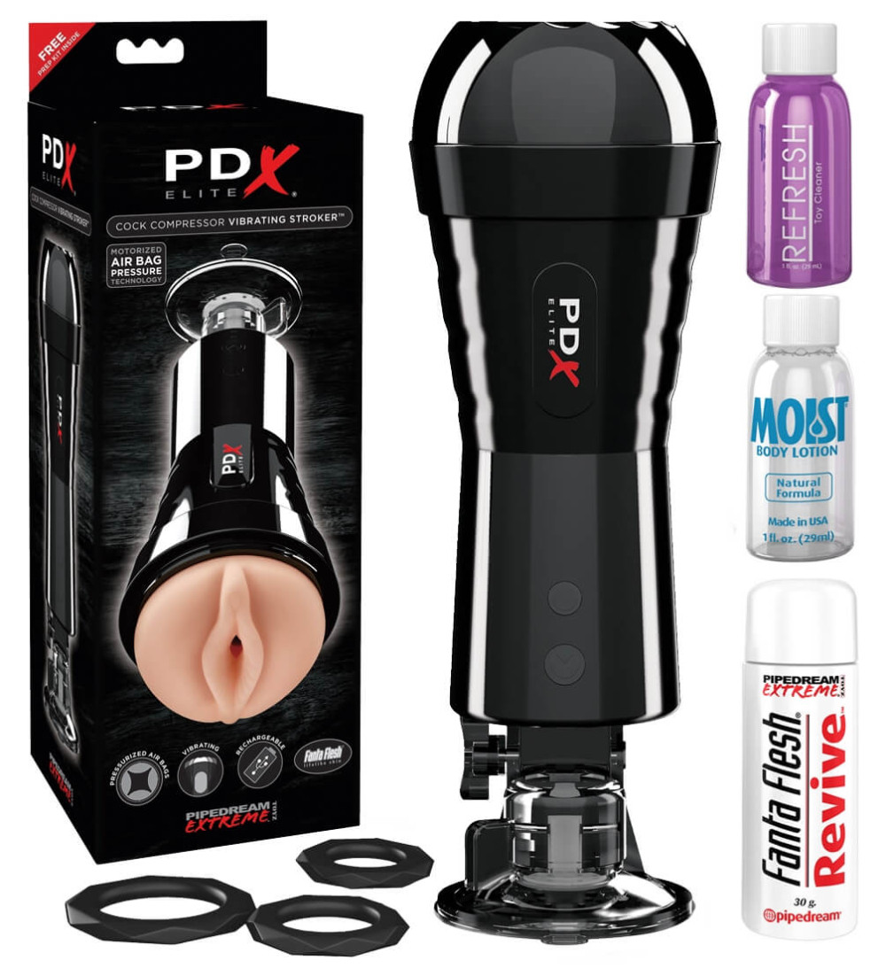 PDX Elite Cock Compressor - vibrační umělá vagína (černá)