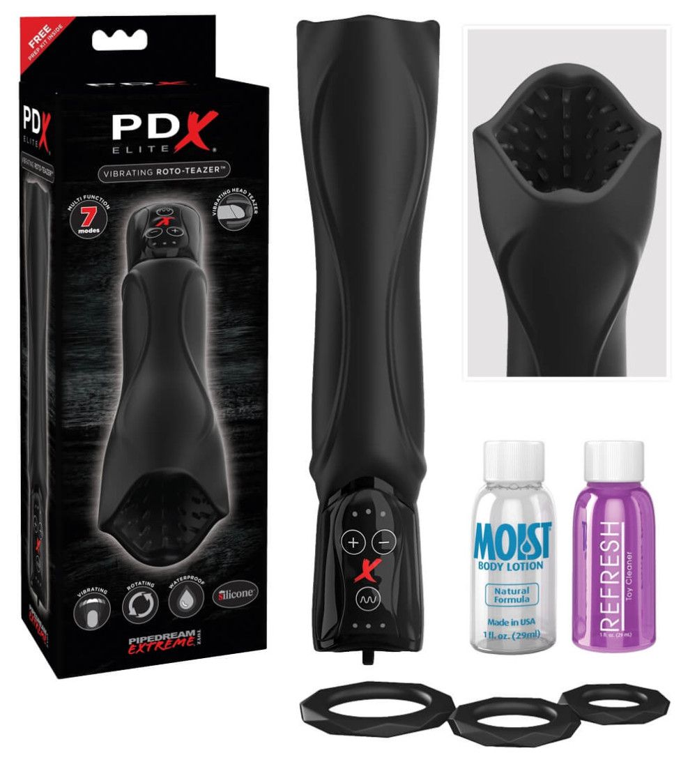 Levně PDX Elite Roto Teazer - vibrační masturbátor (černý)