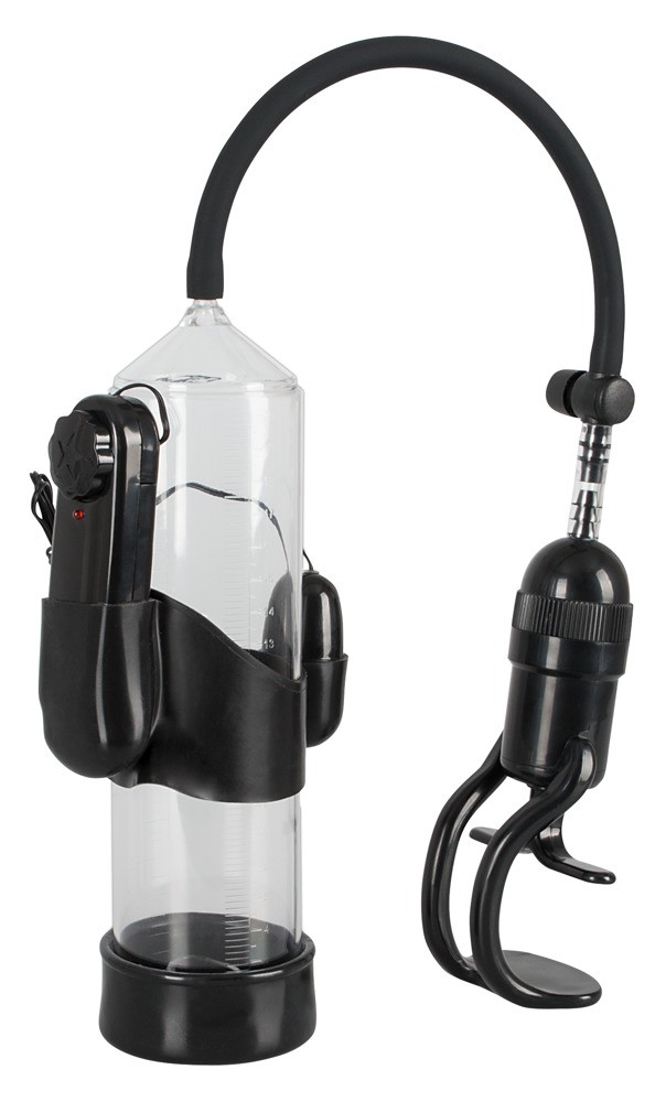 Mister Boner Vibrating - vibrační pumpa na penis (průhledná-černá)